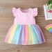 Mother Kids Summer Flying Sleeve Girls Mesh Rainbow Dress_viptrois.com