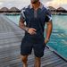 Men's Casual 2-Piece Set - Short Sleeve Zipper Shirt & Matching Shorts | Summer Outfit_viptrois.com