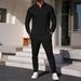 25 Autumn New Waffle Solid Color Lapel Pocket Long Sleeved Trousers Casual Two Piece Suit_viptrois.com