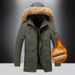 Winter Men's Velvet Thickened Cotton-padded Clothes, Medium And Long Loose Coats, Removable Caps, Windproof And Warm, Middle-aged Men's Cotton Clothes_viptrois.com