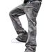 Cross-border Bestseller American Retro Washed Distressed Gray Splatter-paint Curved Cut Jeans For Men, Trendy Brand_viptrois.com