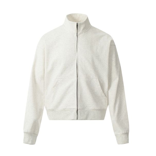 American Style Solid Color Basic Stand Collar Cardigan Sweatshirt Men's Casual Sports Jacket Coat Spring Autumn Street_viptrois.com