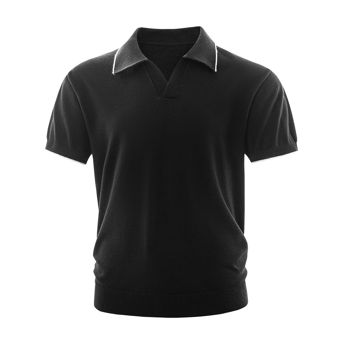 Men's Sophisticated Elegant Knit Shirt Contrasting Trim Turn Down Collar Breathable Ice Silk Business Casual Top Tee_viptrois.com