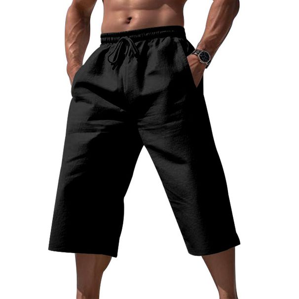 Men's New Solid Color Linen Shorts Large Size Thin Section Breathable Sports Casual Loose Men's Shorts_viptrois.com