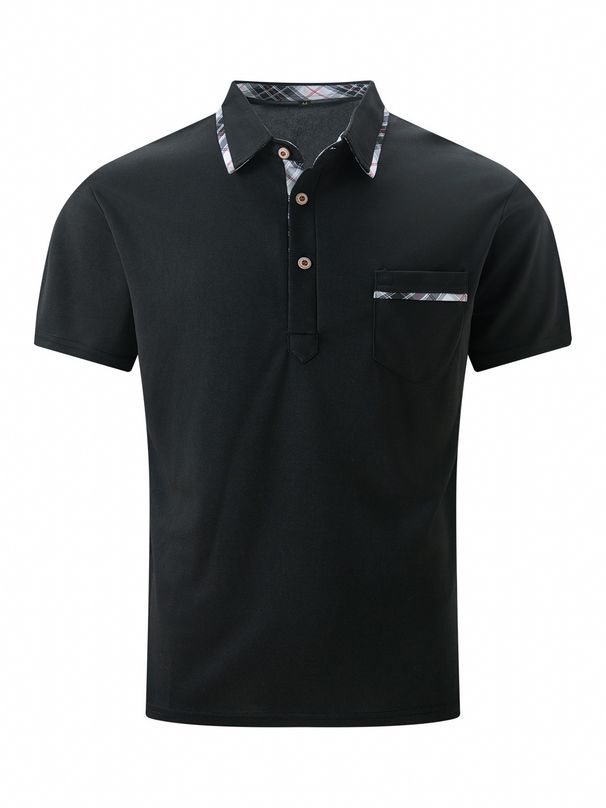 Summer New Men's Short Sleeved Polo Shirt Half Zipper Color Block Pocket Polo Shirt Fashion Casual Polo Collar Shirt_viptrois.com