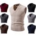 Men's Fashion Knit Sweater Vest V-Neck Loose Fit Trendy Cable Pattern Autumn Winter Casual Wear_viptrois.com