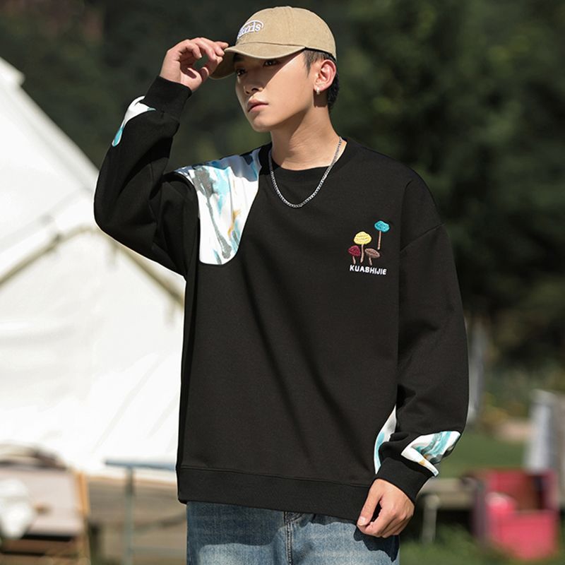 Round Neck Spring And Hoodie New Trend Loose Fitting Teenage Men's Casual Long Sleeved Base Top Autumn Pullover_viptrois.com