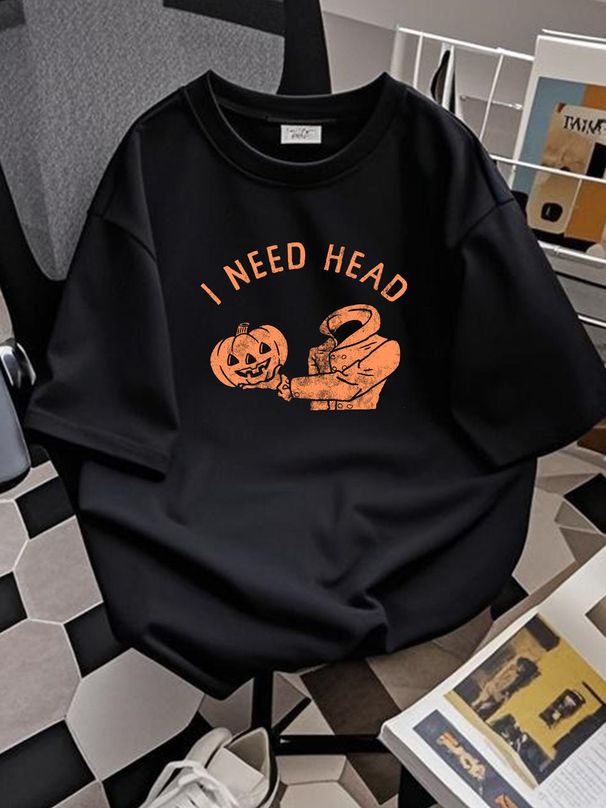 Mens I Need Head T Shirt Funny Halloween Headless Horse Pumpkin Sex Joke Tee Fashion Soft Stretched Breathable Unisex Comfortable Stylish Graphic_viptrois.com