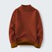 Men's Winter Thermal Fleece Knit Sweater - Semi-Turtle Neck Warm Base Layer, Solid Color Casual Pullover For Cold Weather_viptrois.com