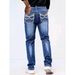 Men's Slim Fit Stretch Denim Jeans - Classic Blue Washed Straight Leg Pants With Embroidery Detail (S-2XL, Blue/Light Blue)_viptrois.com