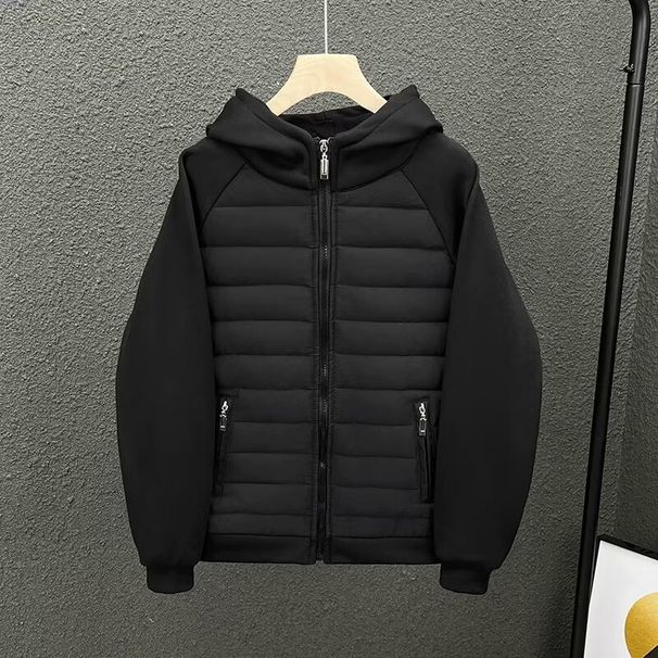 Men's Clothing Men's Autumn And Winter Cotton Casual Hooded Lining Full Edge Light Sweater Couple Jacket Casual Top Solid Color Stitching_viptrois.com