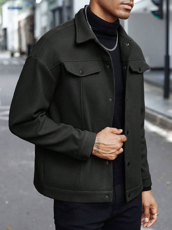 Men's Wool-Blend Peacoat With Utility Pockets – Military-Inspired Workwear Jacket For Urban Exploration (Adjustable Storm Cuffs & Hidden Hood)_viptrois.com