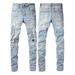 Loom Foreign Trade European And Style Ripped Rhinestone Jeans For Men, Mid-Stretch Youth Men's Skinny American Fashion Casual_viptrois.com