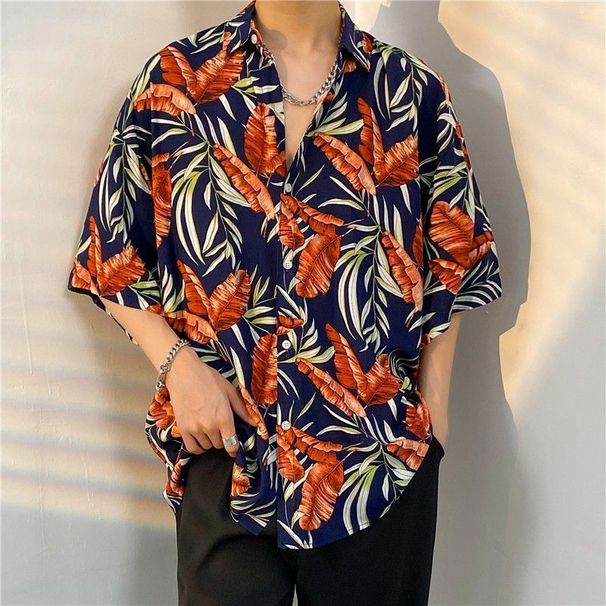 KOBPT Men's Floral Shirt Summer Hawaiian Style All over Print Loose Short Sleeve Retro Street Style Beach Couple Shirt_viptrois.com