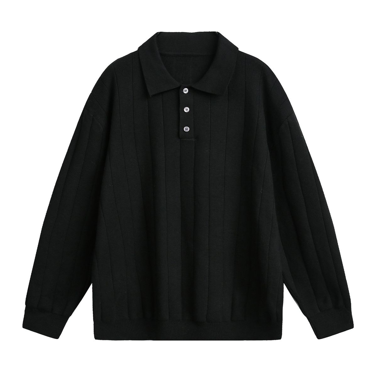 Monochrome Man- Mature Style Vertical Ribbed Texture Turn-Down Collar Sweater For Men, New Autumn And Winter Textured Polo Knitwear,_viptrois.com