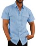 Men's Clothing Shirt Double Pocket Cotton And Linen Short Sleeved Shirt Casual Vacation Shirt 7 Colors_viptrois.com
