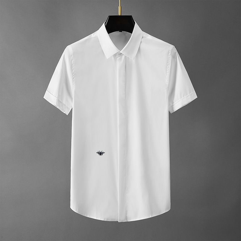 Summer New Men's Shirt Fashion Trend All Match Free Ironing Solid Color Bee Short Sleeved Half Sleeved Shirt_viptrois.com