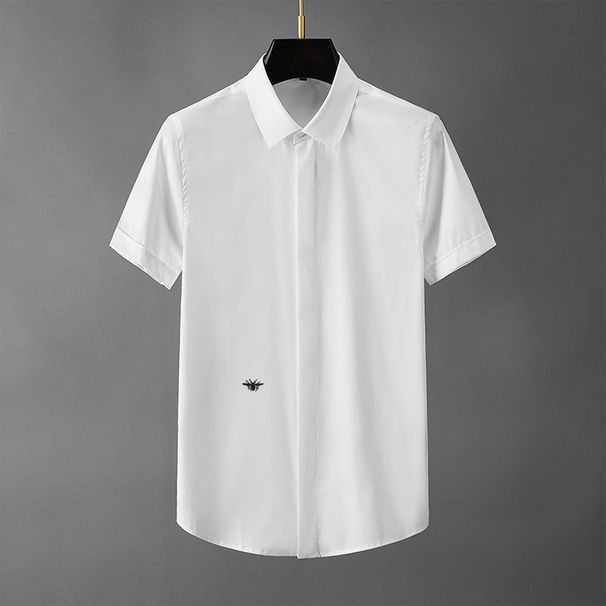 Summer New Men's Shirt Fashion Trend All Match Free Ironing Solid Color Bee Short Sleeved Half Sleeved Shirt_viptrois.com