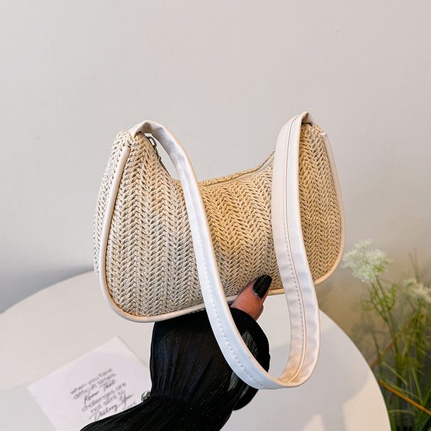 Women's Shoulder Bags Straw-woven Bags, Retro Color-blocking Handbags For Girls And Girls, And Trendy Underarm Woven Bags_viptrois.com