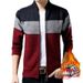Pure Cross-Border Long Sleeve Stand Collar Color Block Striped Thick Cardigan Trendy Youth Men's Unique Knitted Sweater_viptrois.com
