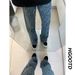Letter Jacquard Curved Blade Jeans Men's Summer Trendy Brand Vibe Pants American High Street Straight Leg Slightly Flared Trousers_viptrois.com