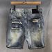 Hong Kong Version High-end Cotton Texture Vintage Washed Ripped Denim For Men, Summer Thin Straight-leg Knee-length_viptrois.com
