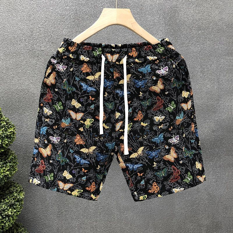 Men's Butterfly Print Casual Shorts Trendy Brand Five Point Pants Summer Style Beach Outerwear Thin Fit_viptrois.com