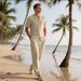 25 American Style Summer Long Pants Men Linen Beach Casual Short Sleeve Shirt Set_viptrois.com