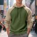 Men's Color Block Small Check Slim Fit Hooded Sweatshirt Casual American Style Polyester Top For Winter Black Gray_viptrois.com