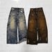 Men's Clothing New American High Street Straight Yellow Mud Dyed Jeans Loose Men And Women Retro Long Pants Trendy Boys Mud Colored Pants_viptrois.com