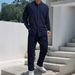 Men's Clothing Retro Stand Collar Linen Shirt & Pants Set Casual Long Sleeve Button-Up Top Relaxed Fit Trousers (White, Navy, Army Green)_viptrois.com