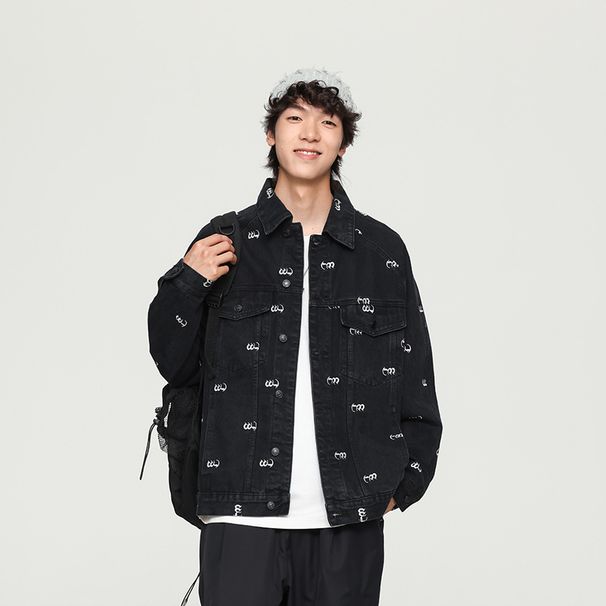 Men's new autumn street fashion men's lapel denim jacket fashionable slim embroidered simple denim jacket men's trend_viptrois.com