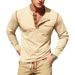 Men's Slim-Fit Henley Shirt - Long Sleeve Breathable Knit Top With Contrast Trim (Black/White/Navy/Khaki/Olive/Burgundy)_viptrois.com
