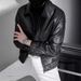 Men's Stylish PU Leather Jacket With Lapel Collar, Loose Fit Casual Coat For Autumn Winter, Trendy Biker Jacket For Teens & Adults_viptrois.com