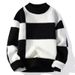 New color blocking sweater for men in autumn and winter, semi high neck knitted base sweater, men's thick warm wool clothes_viptrois.com
