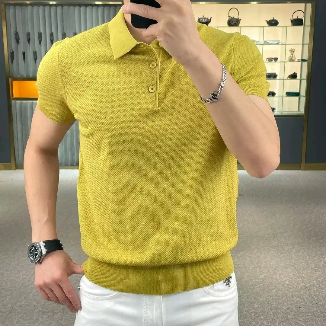 Men's Clothing New Summer Personality Solid Color Simple Sweater Half Sleeve_viptrois.com