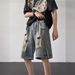 Men's Clothing Ripped Denim Shorts Men's Summer Thin American High Street Zipper Slit Loose Straight Casual Five Point Pants_viptrois.com