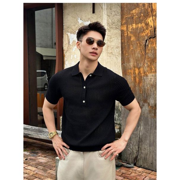 Men's Clothing Men's Mercerized Cotton Shirt Laoqian Style High Quality Knitted Short Sleeve Casual Summer Light Luxury Turn Down Collar T-Shirt_viptrois.com