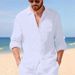 Men's Clothing Men's Linen-Blend Long Sleeve Shirt – Relaxed Casual Button-Up With Breathable Fabric, Solid Color Beach & Urban Wear_viptrois.com