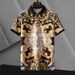 Men's Clothing New Summer Men's Fashion Casual Short Sleeved T Shirt Youth Retro Printed Lapel Ice Silk T Shirt For Men V802_viptrois.com