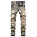 Men's Clothing Trendy Printed Denim Suit For Men, Elastic Slim Fit Ripped Jacket Top, Trendy Handsome Patchwork Beggar Pants_viptrois.com