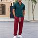 Men's Clothing Men's Casual Two-Piece Set Summer Breathable Jogger Pants And Half Zip Stand Collar Short Sleeved Top Vertical Ribbed Design_viptrois.com