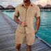 Men's Clothing Summer New Casual Short Sleeved Shirt Loose Short Sleeved Shorts Solid Color Sports Suit_viptrois.com