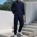 European And American Beach Leisure Loose Linen Sports Suit Men's Long Sleeved Stand Up Collar Shirt Trousers Overalls Leggings_viptrois.com