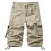 Premium Products Washed Cotton Workwear Shorts, Men's Multi Pocket Casual Cropped Pants, Straight Leg Pants_viptrois.com