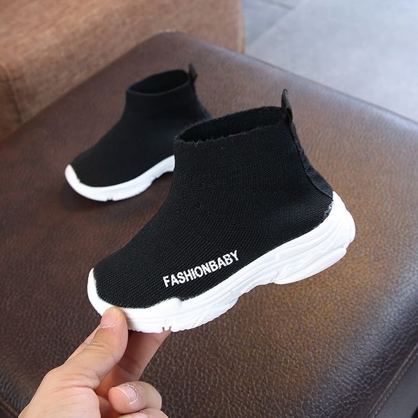 Children's Socks Shoes Boys And Girls Fly Woven Breathable Mesh Sneakers High Top Elastic Shoes_viptrois.com