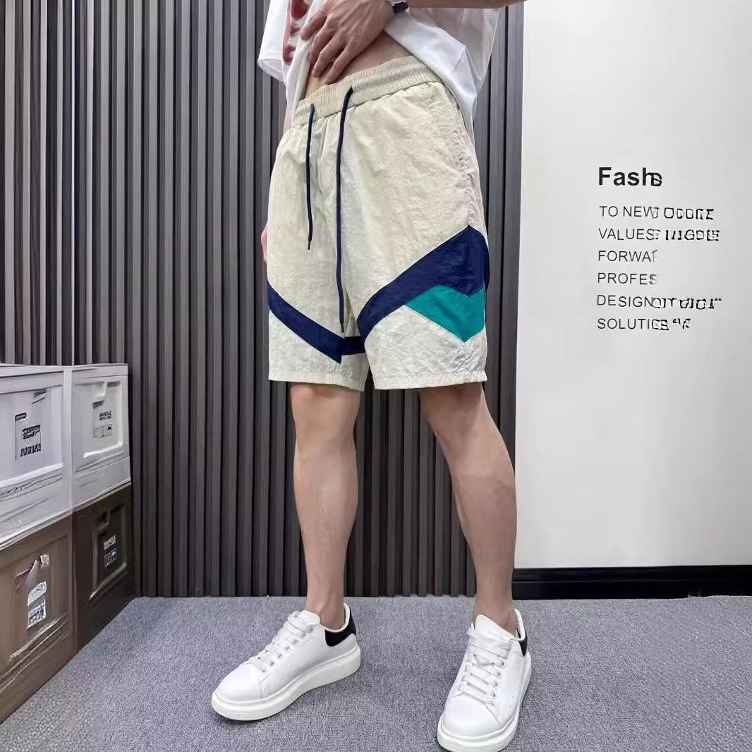 Men's Summer Casual Ice Silk Shorts Versatile Mid-Length Loose Fit Striped Pants Trendy Elastic Waist_viptrois.com