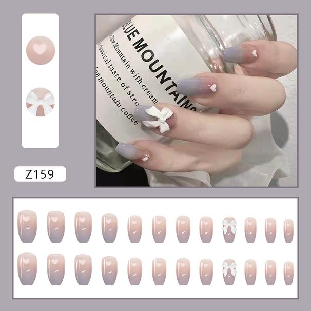 Smog Gradient Long Bow Nail Art Finished Wear Armor Wearable Nail Nail Sticker Removable Nail Pieces_viptrois.com