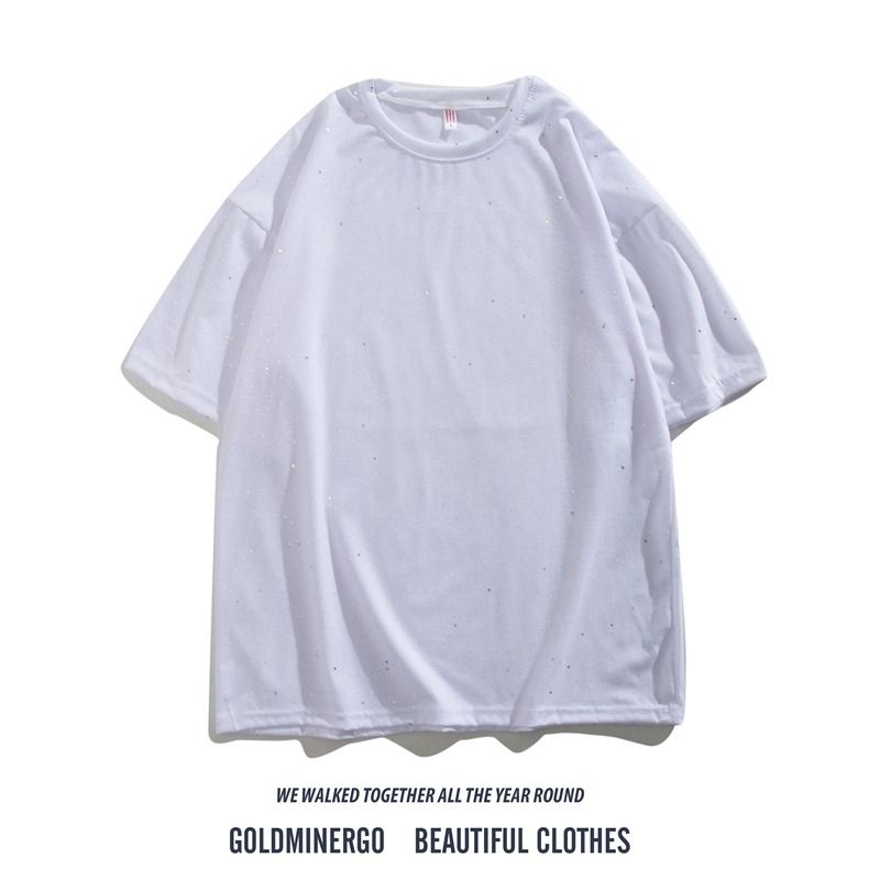 Men's Clothing Starry Sky Hot Diamond Short Sleeved Fashionable And Casual Solid Color Versatile Fashion Trend_viptrois.com