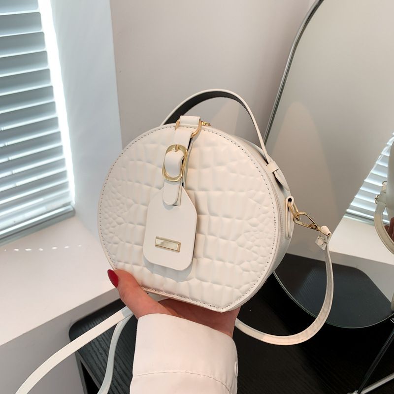 Women's Bags Textured Simple Solid Color Small Fresh And Fashionable Handbag Summer Shoulder Messenger Bag Small Round Bag Fashion_viptrois.com